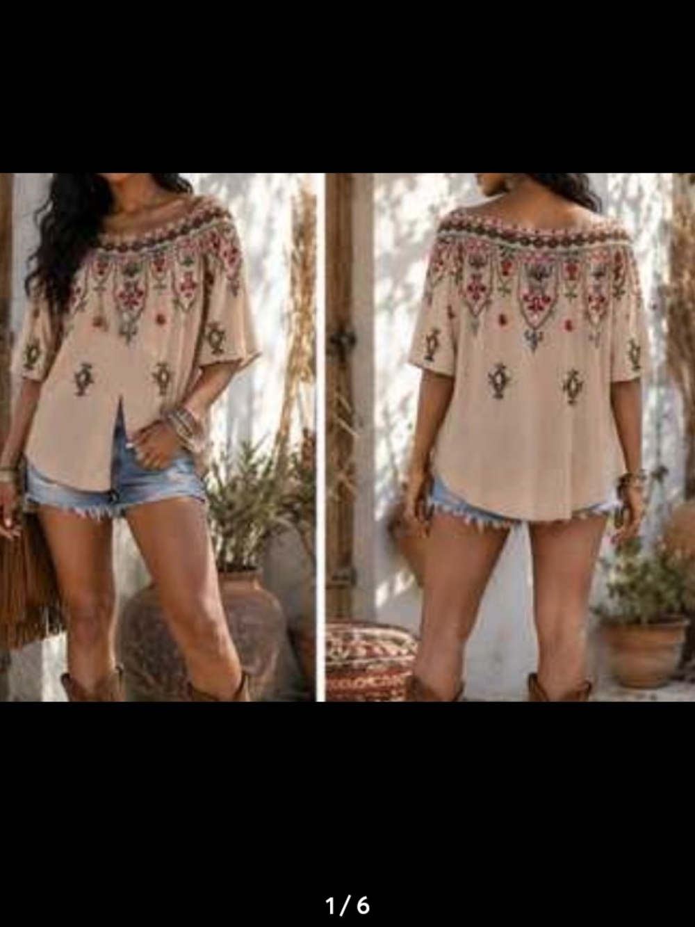Democracy Boho Embroidered Tunic in Beige, Red, Green, Pink